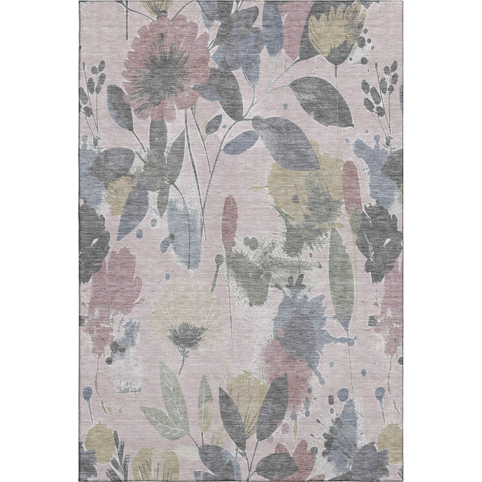 10' X 14' Floral Washable Area Rug With UV Protection (694364) - Blush / Mauve / Gray