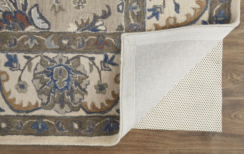 9' x 12' Wool Floral Tufted Handmade Stain Resistant Area Rug - Taupe Ivory And Blue