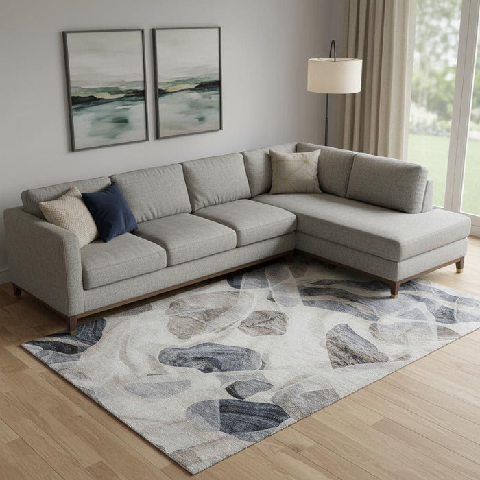 10' X 14' Abstract Washable Area Rug With UV Protection (706175) - Beige / Blue / Ivory