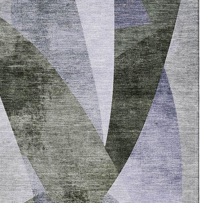 10' X 14' Abstract Geometric Washable Area Rug With UV Protection (705269) - Olive Green / Purple