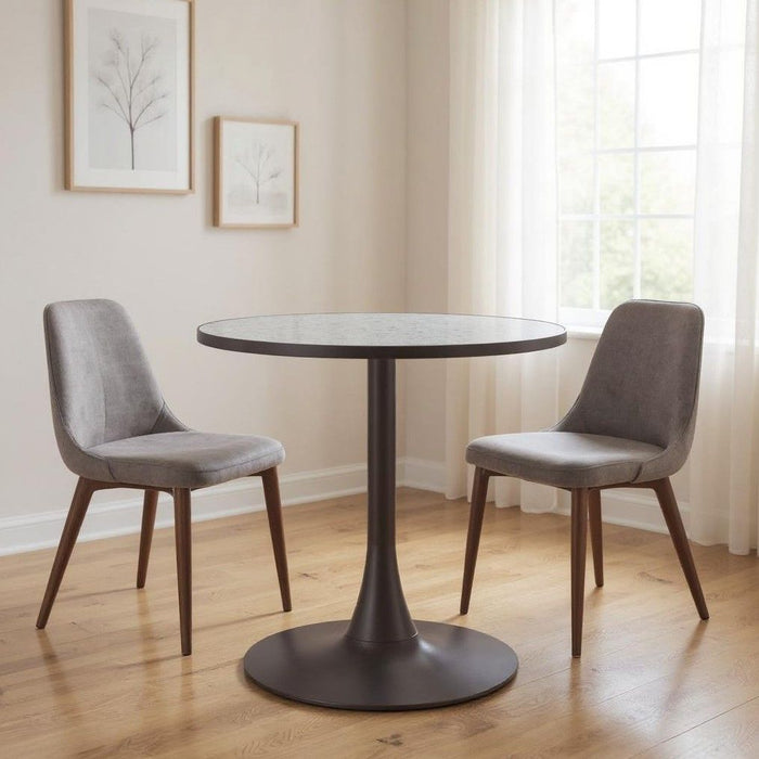 24" Wood And Steel Pedestal Base Round Top Dining Table - Bronze / Gray