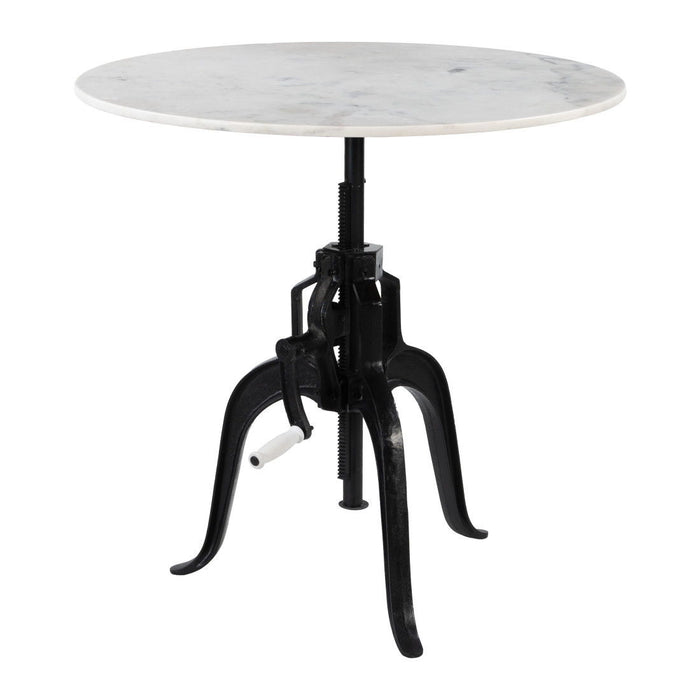 Adjustable Height Marble And Wood Pedestal Base Round Top Dining Table - White