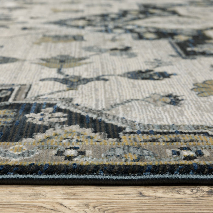10' X 13' Medallion Area Rug With Fringe (575096) - Blue / Gray / Ivory