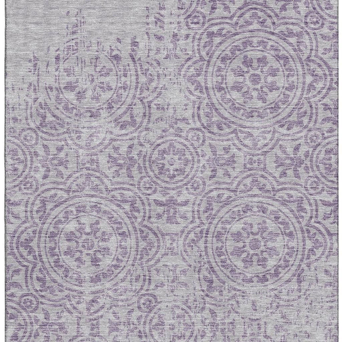 10' X 14' Medallion Washable Area Rug With UV Protection - Lavender / Ivory
