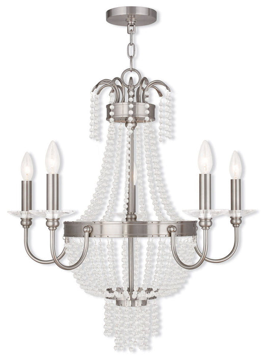 27" Five Light Dimmable Chandelier With Shades - Nickel
