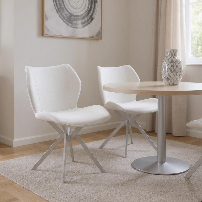 Upholstered Faux Leather Dining Side Chairs (Set of 4) - White / Silver