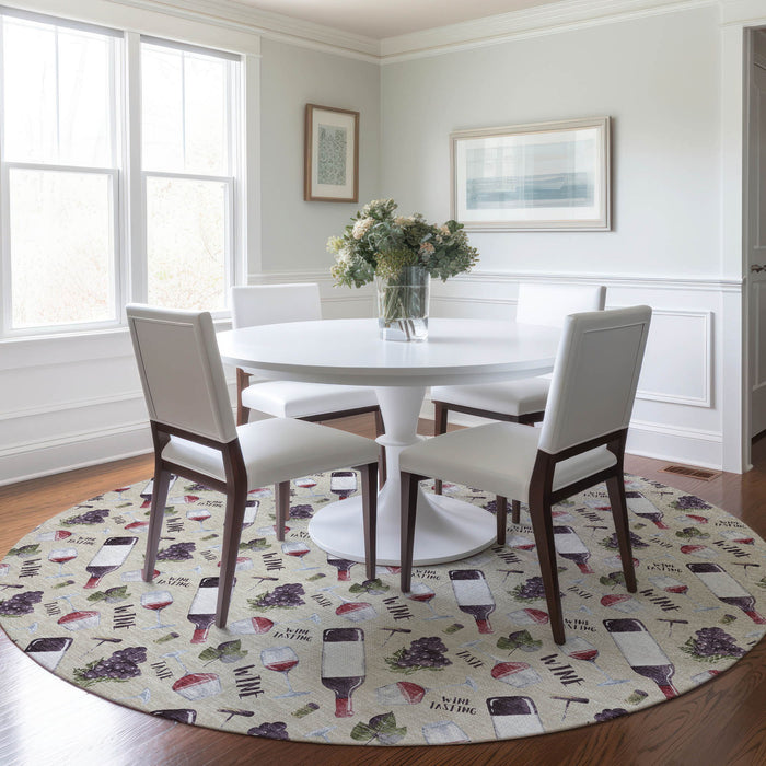 8' Cottage Geometric Washable Round Rug With UV Protection - Ivory