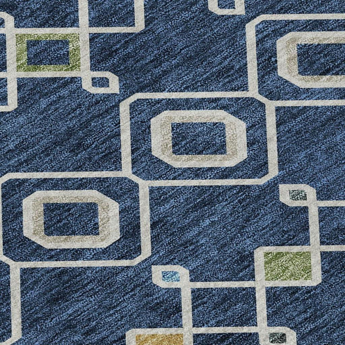 10' X 14' Southwestern Washable Area Rug With UV Protection (674730) - Navy Blue / Peach / Gold