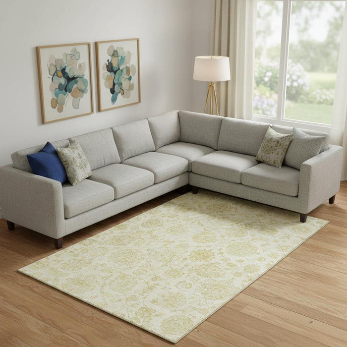 10' X 14' Damask Washable Area Rug With UV Protection (705131) - Gold / Beige