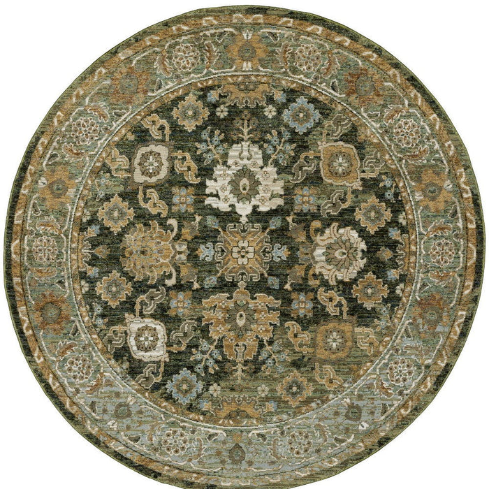 8' Oriental Round Rug - Green And Gold