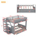 Gray Giga wood full-size convertible bunk bed with storage staircase, bedside table, and three drawers in a bedroom setting.