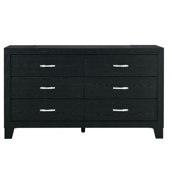 58" Wood Six Drawer Double Dresser - Black