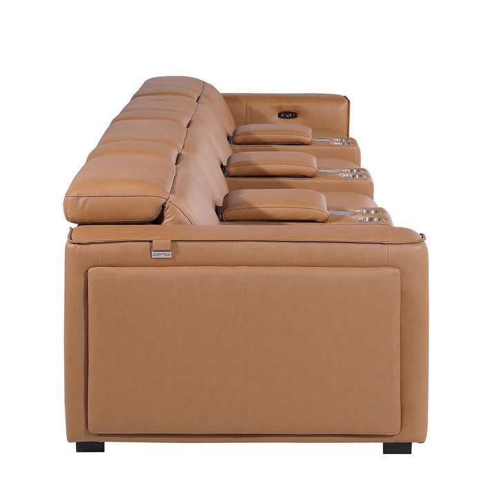 Top Grain Leather Reclining Metal USB Sofa (720422) - Chestnut