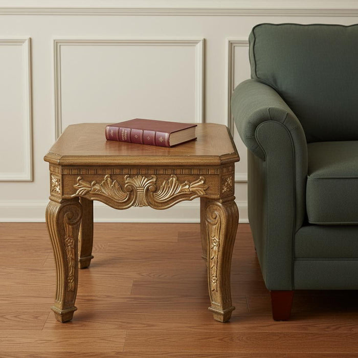 Golden Wood Square End Table - Gold / Brown