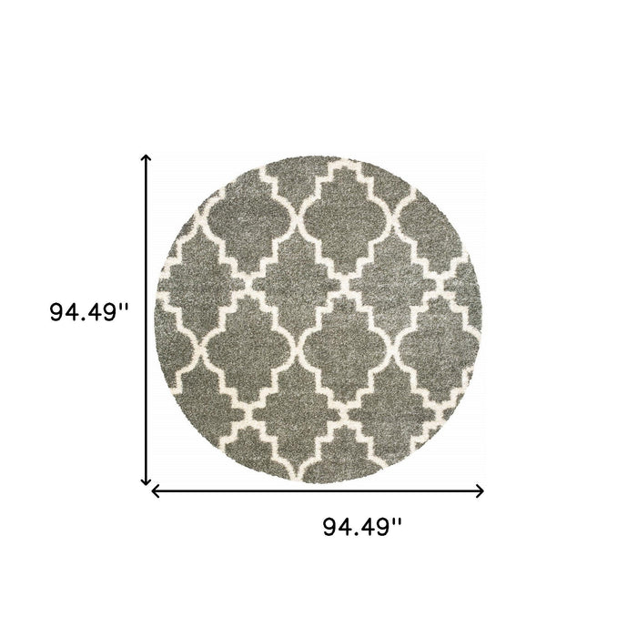 8' Round Geometric Power Loom Stain Resistant Area Rug - Gray