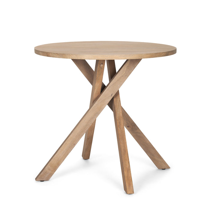 Distressed Solid Wood Round Cross Legs End Table - Natural