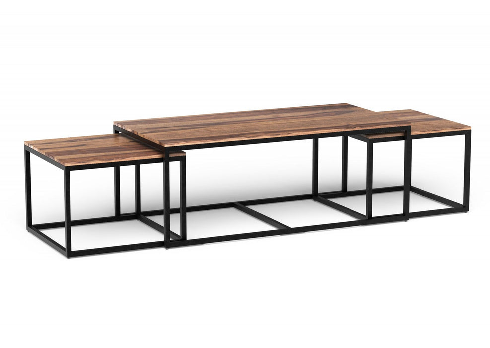 Natural Wood Nesting Coffee And End Tables (Set of 3) - Brown
