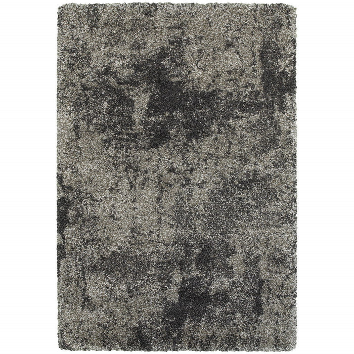 10' x 13' Abstract Shag Power Loom Stain Resistant Area Rug - Charcoal Silver And Gray