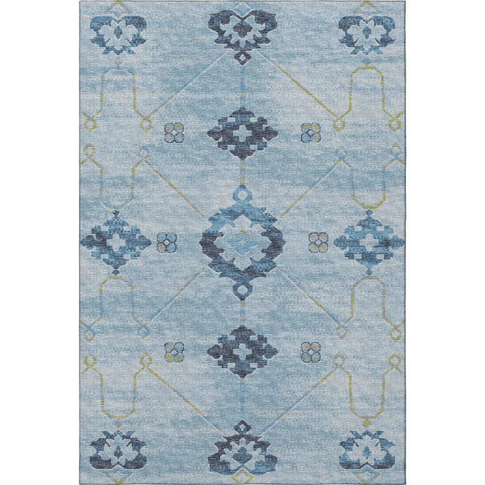 8' X 10' Floral Medallion Washable Area Rug With UV Protection - Blue And Olive