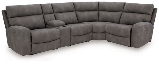 Signature Design by Ashley Next-Gen Durapella 5-piece reclining sectional with plush cushions and reclining seats in a modern fabric.
