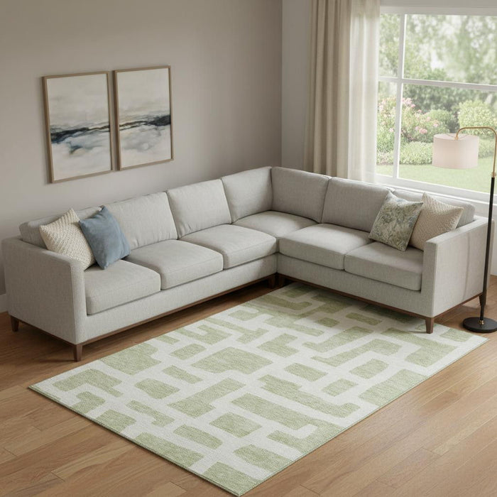 10' X 14' Abstract Geometric Washable Area Rug With UV Protection (671768) - Artichoke Green / Ivory