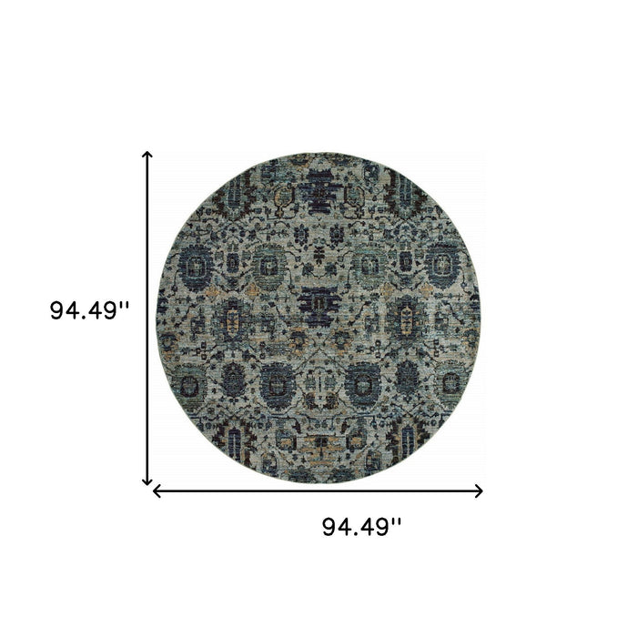 8' Round Oriental Power Loom Area Rug - Blue Green
