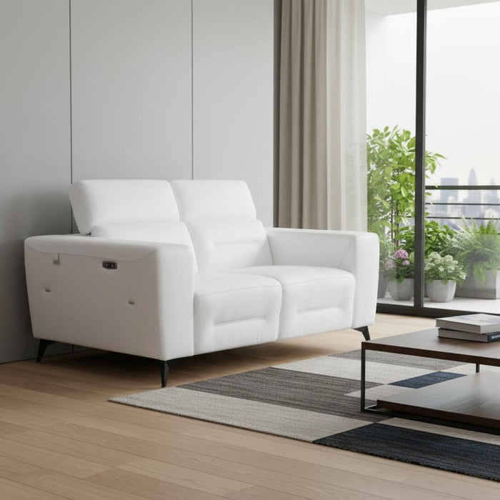 Italian Leather Power Reclining Loveseat - White / Black