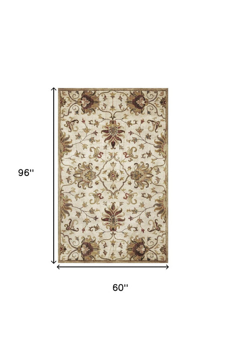5' x 8' Hand Tufted Traditional Floral Indoor Area Rug - Champagne Beige