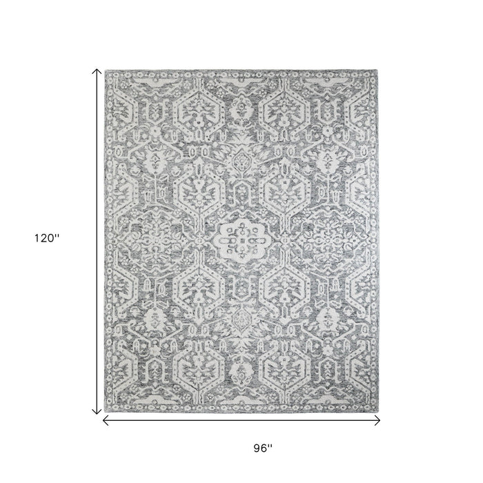 8' X 10' Geometric Hand Tufted Area Rug - Gray And White