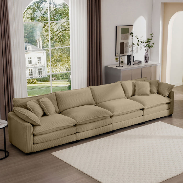 Modern Upholstered 4 Seater Fabric Sofa With Arm And Throw Pillows