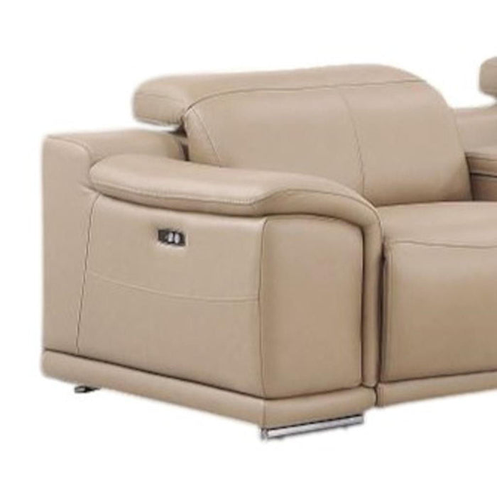 Leather Modular L Shaped 7 Piece Corner Sectional With Console - Beige