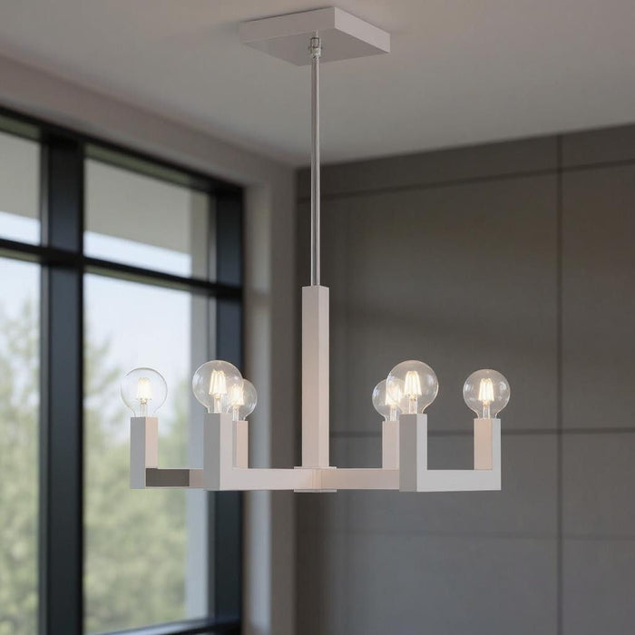 20" Six Light Dimmable Chandelier With Shades - Silver