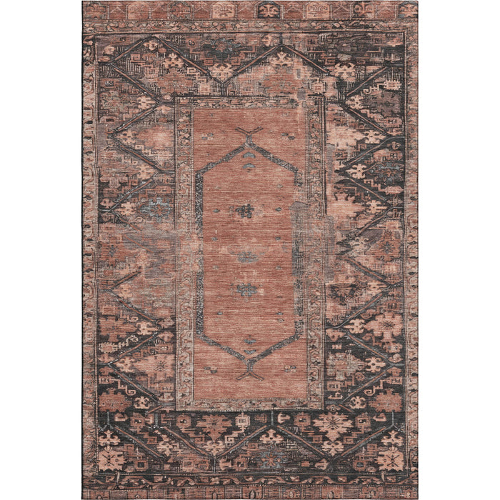10' X 14' Oriental Washable Area Rug With UV Protection (699340) - Terra Cotta / Charcoal