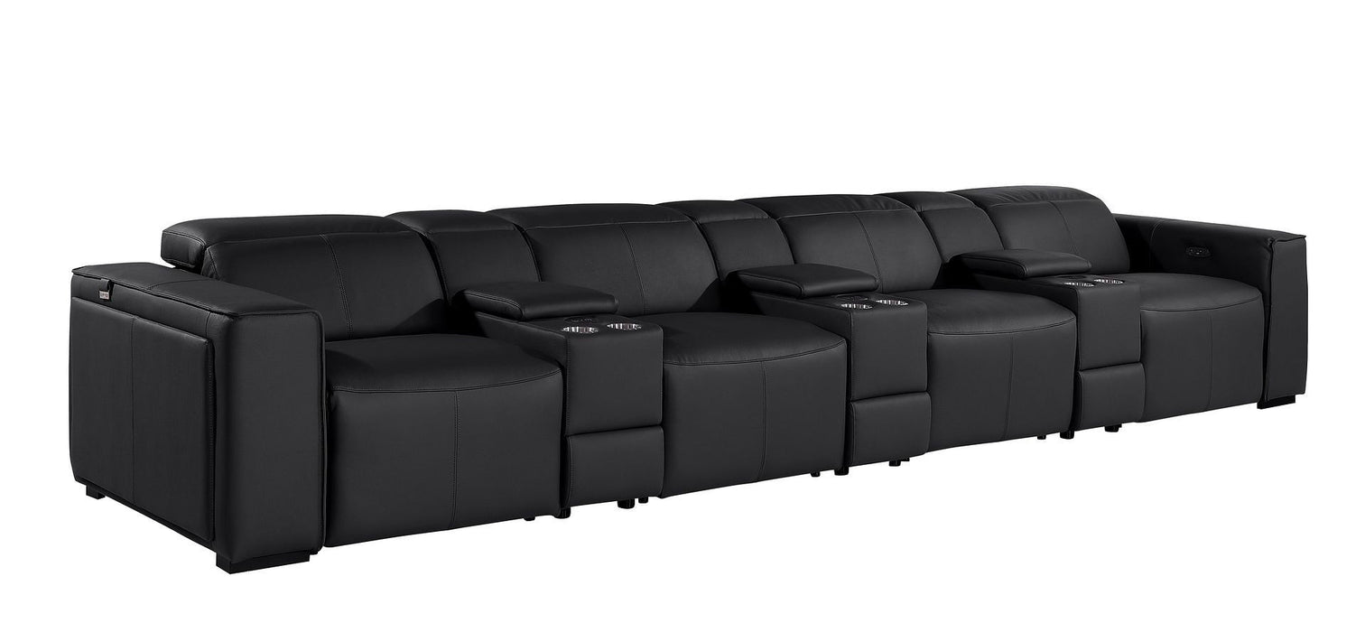 Top Grain Leather Reclining Metal USB Sofa (720420) - Black