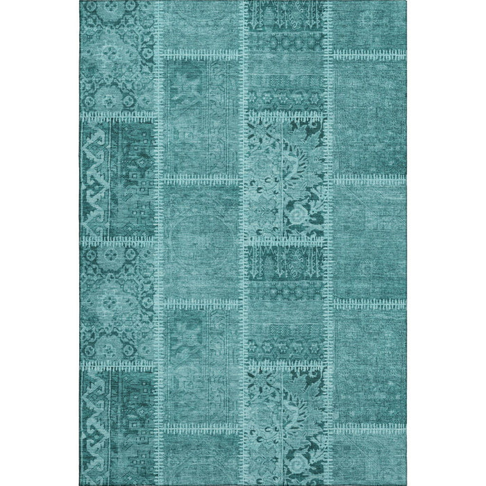 9' X 12' Patchwork Washable Area Rug With UV Protection (653271) - Turquoise / Aqua