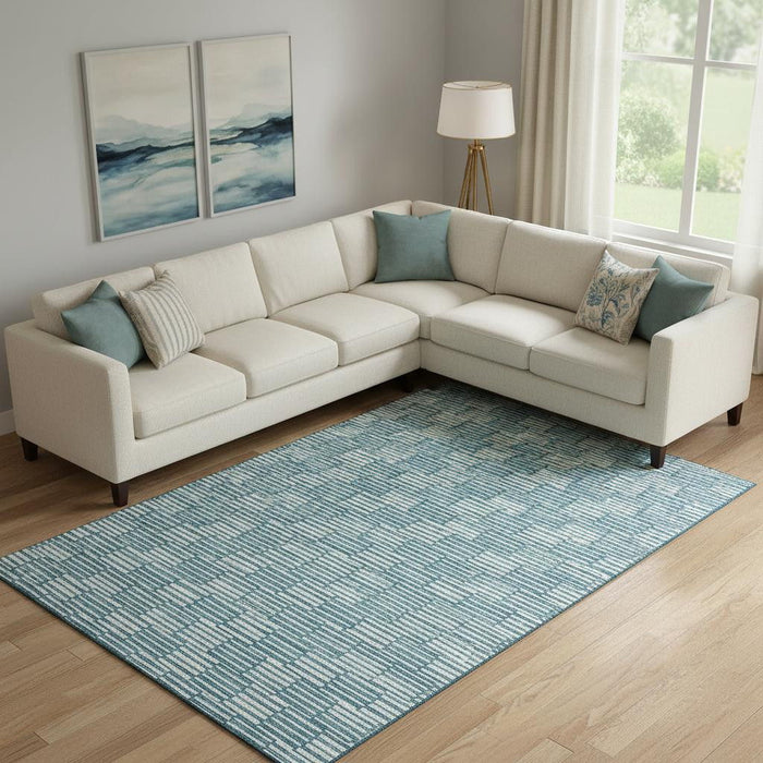 10' X 14' Abstract Geometric Washable Area Rug With UV Protection (673019) - Teal / Beige