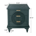 Blackish green Giga hollow carved 3-drawer accent dresser with metal handles,ideal for living room or bedroom storage.