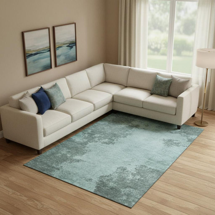 10' X 14' Abstract Washable Area Rug With UV Protection (707587) - Teal / Gray