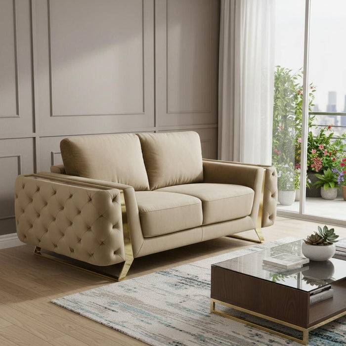 Velvet Love Seat - Beige / Gold
