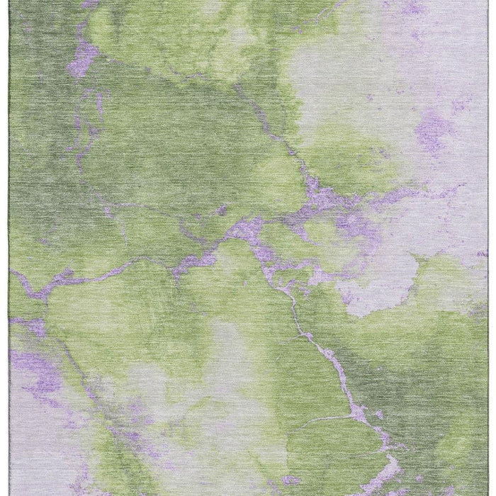 10' X 14' Abstract Washable Area Rug With UV Protection (701491) - Artichoke Green / Lavender