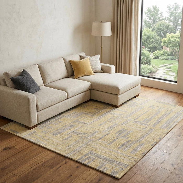 9' X 12' Wool Abstract Hand Knotted Area Rug (744373) - Gold / Gray