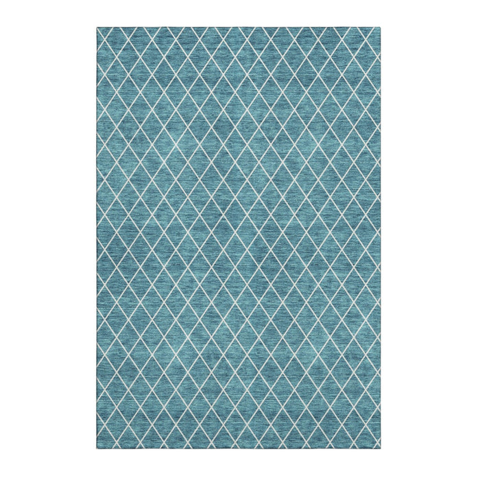 10' X 14' Geometric Washable Area Rug With UV Protection (674131) - Teal / Ivory