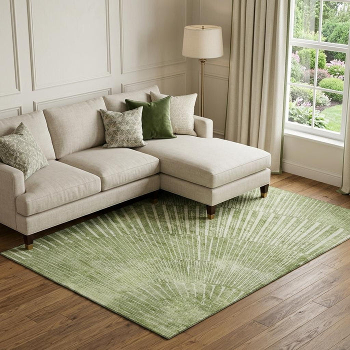 10' X 14' Geometric Washable Area Rug With UV Protection (648346) - Sage / Ivory
