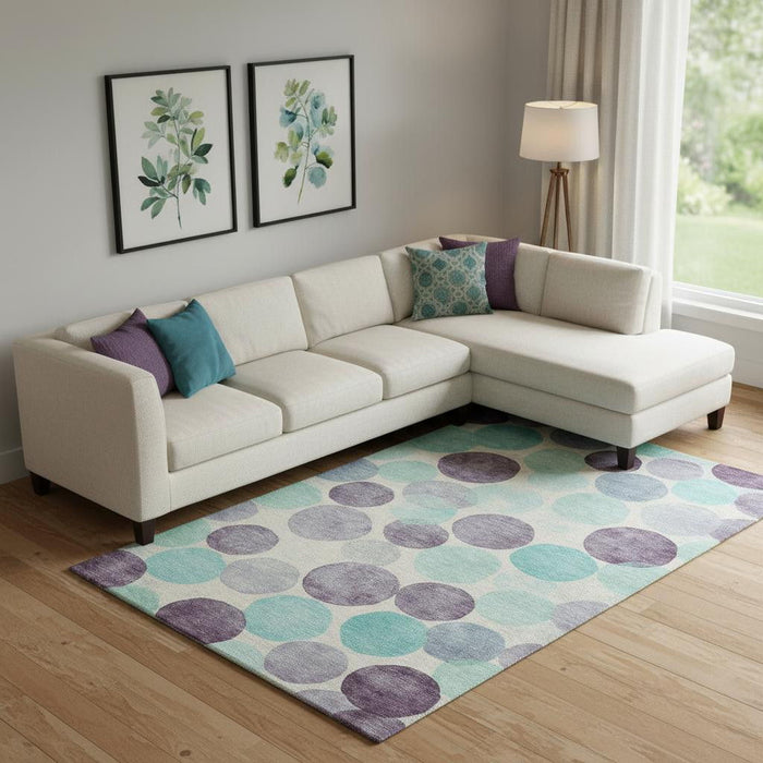 10' X 14' Geometric Washable Area Rug With UV Protection (707407) - Plum / Teal / Ivory