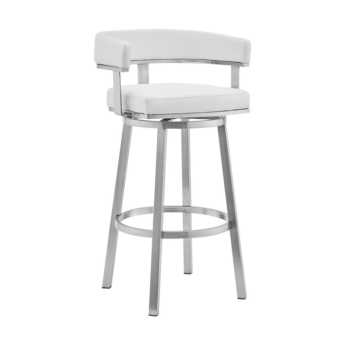 Faux Leather And Stainless Steel Low Back Counter Height Swivel Bar Chair - White And Silver