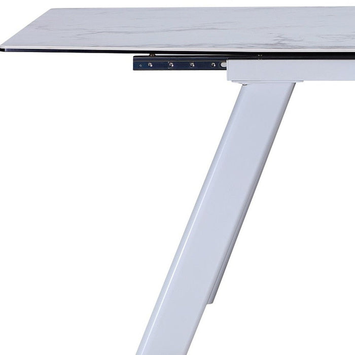 71" Ceramic And Metal Self-Storing Leaf Extendable Dining Table - Gray / White