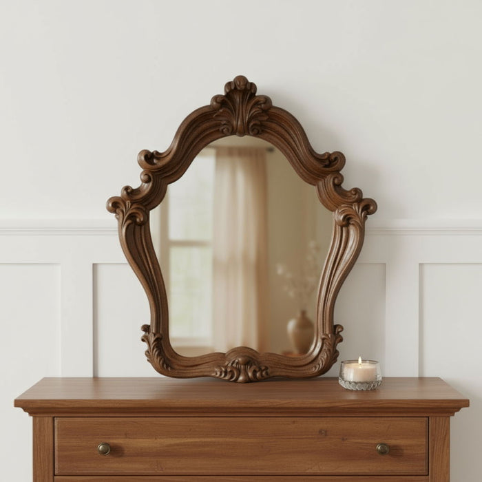 47" Crowned Top Solid Framed Mounted Dresser Mirror - Brown