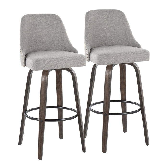 Marcel - 30" Fixed-Height Barstool With Swivel And Round Black Metal Footrest (Set of 2) - Walnut Glazed Wood