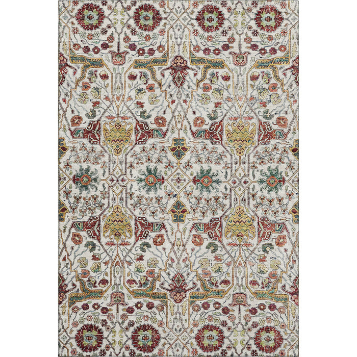 10' X 14' Floral Washable Area Rug With UV Protection (686000) - Ivory / Gold / Red / Teal