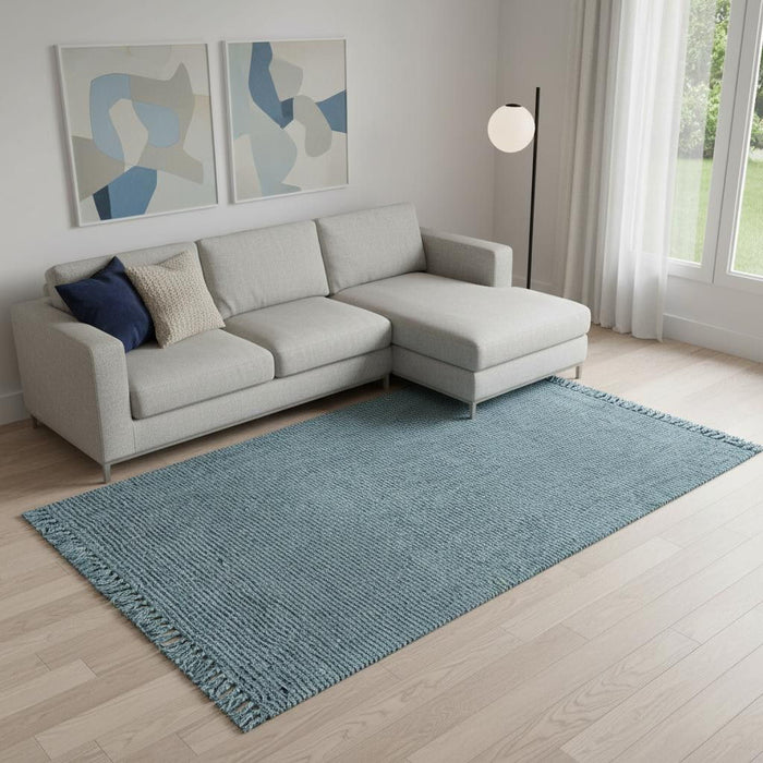 9' X 12' Jute Handmade Area Rug With Fringe (684897) - Light Blue